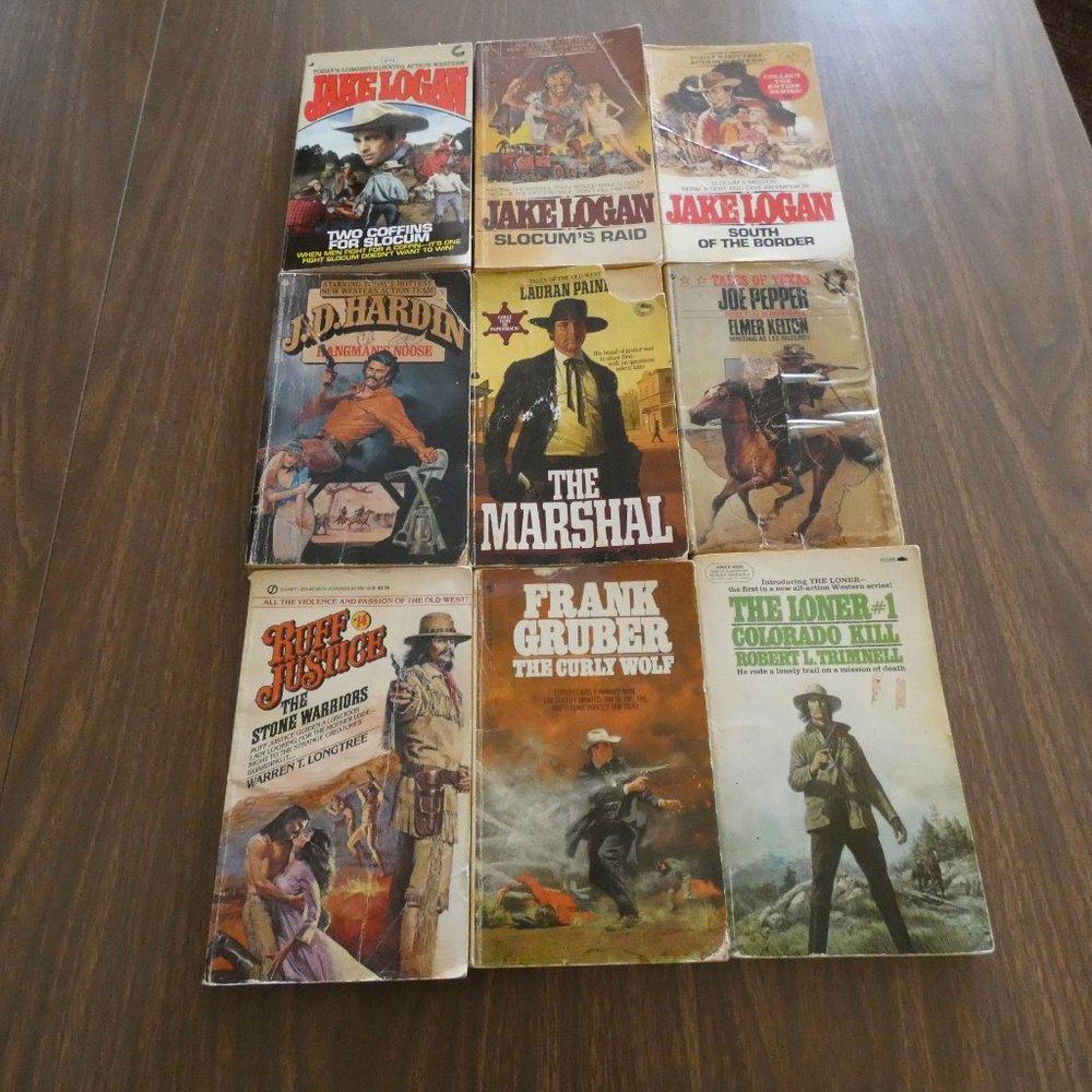 Lot Of 9 Vintage Western Paperback Books Jake Logan & Others